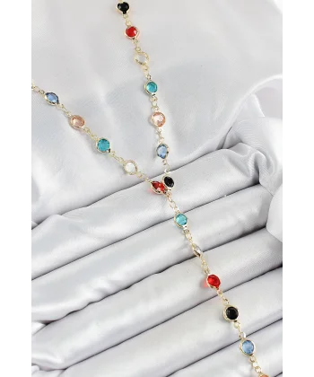 Pirinç Asorti Model Gold Renk Zirkon Taşlı Y Kolye