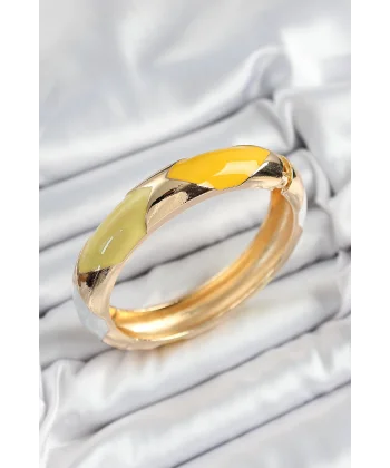 Pirinç Beyaz Yeşil Sarı Mineli Baklava Model Gold Renk Kadın Kelepçe