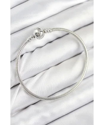 Pirinç Charm Topcuk Model Gümüş Renk Kadın Bileklik