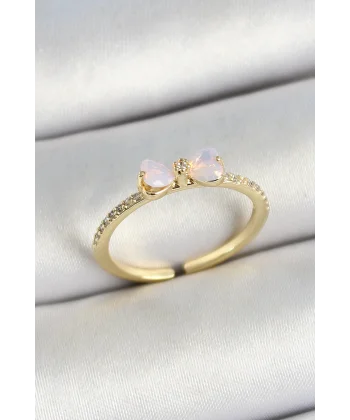 Pirinç Fiyonk Figürlü Zirkon Taşlı Gold Renk Ayarlanabilir Kadın Yüzük