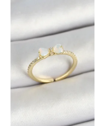 Pirinç Fiyonk Figürlü Zirkon Taşlı Gold Renk Ayarlanabilir Kadın Yüzük