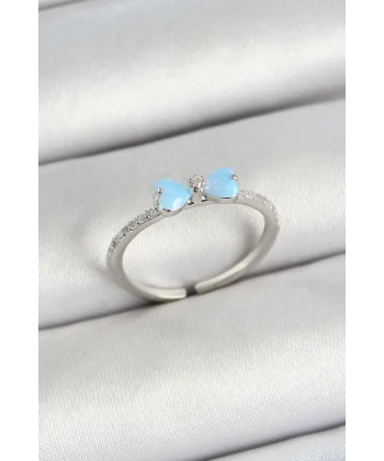 Pirinç Fiyonk Figürlü Zirkon Taşlı Gümüş Renk Ayarlanabilir Kadın Yüzük