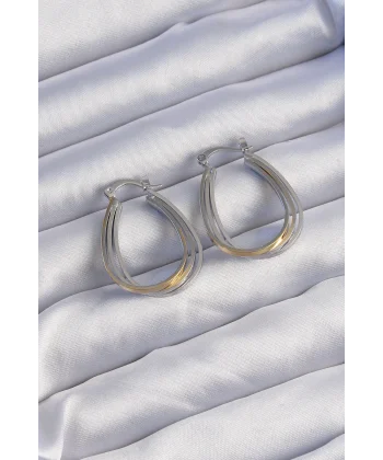 Pirinç Gold Gümüş Renkli Oval Çoklu Görünümlü Küpe