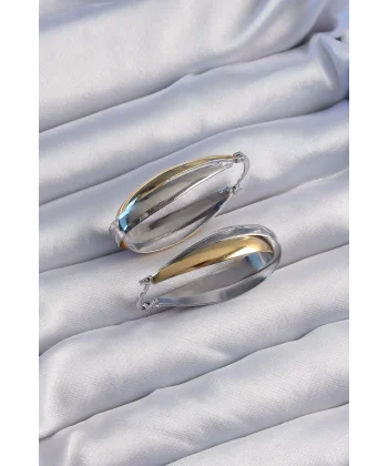 Pirinç Gold Gümüş Renkli Uzun Kıvrımlı Küpe