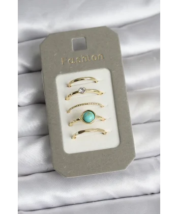 Pirinç Gold Renk 5li Yüzük Seti