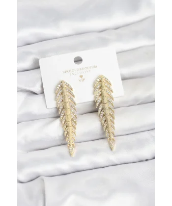 Pirinç Gold Renk Balık Sırtı Model Zirkon Taşlı Kadın Küpe