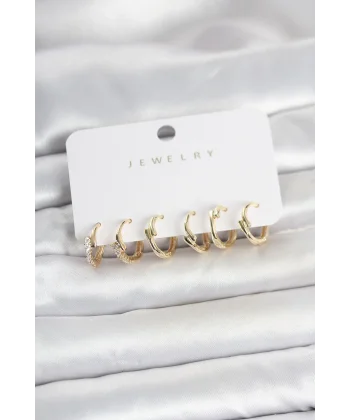 Pirinç Gold Renk Botega Model Kadın Küpe Seti