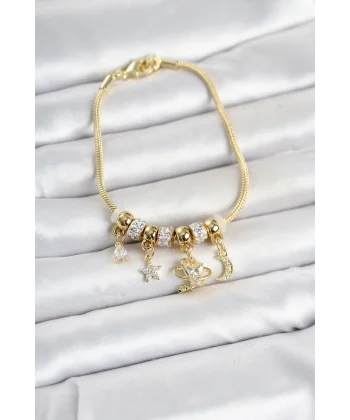 Pirinç Gold Renk Charmlı Kadın Bileklik