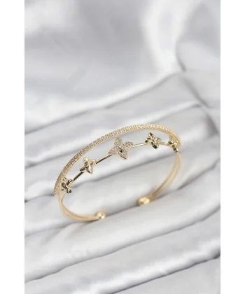 Pirinç Gold Renk Çiçek Model Kadın Bileklik