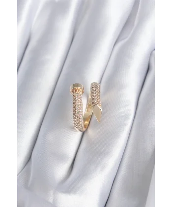 Pirinç Gold Renk Çivi Model Zirkon Taşlı Kadın Yüzük