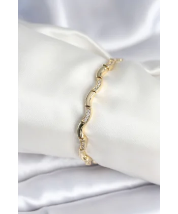 Pirinç Gold Renk Dalgalı Model Kadın Bileklik