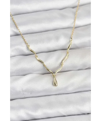 Pirinç Gold Renk Damla Model Kadın Kolye