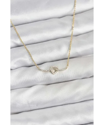 Pirinç Gold Renk Düğüm Kalp Model Kadın Kolye