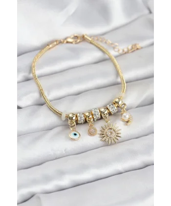 Pirinç Gold Renk Güneş Charmlı Kadın Bileklik