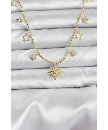 Pirinç Gold Renk Güneş Model Kadın Kolye