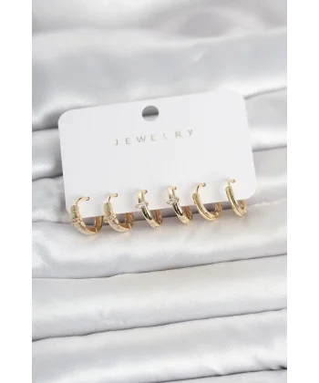 Pirinç Gold Renk Halka Kadın Küpe Seti