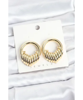 Pirinç Gold Renk Halka Sarmal Model Vintage Kadın Küpe