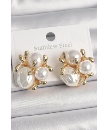 Pirinç Gold Renk İnci Tomurcuk Model Kadın Küpe