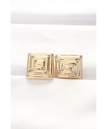 Pirinç Gold Renk Kare Form Küpe