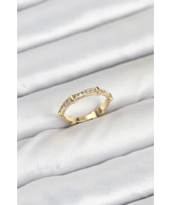 Pirinç Gold Renk Kemik Model Zirkon Taşlı Kadın Yüzük