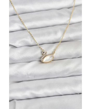 Pirinç Gold Renk Kuğu Model Kadın Kolye