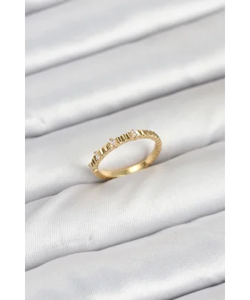 Pirinç Gold Renk Lazer Kesim Kadın Yüzük