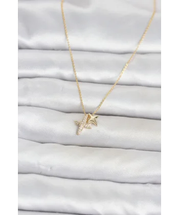 Pirinç Gold Renk Minimal Kutup Yıldızı Model Kadın Kolye