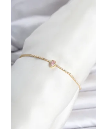 Pirinç Gold Renk Pembe Damla Model Su Yolu Kadın Bileklik