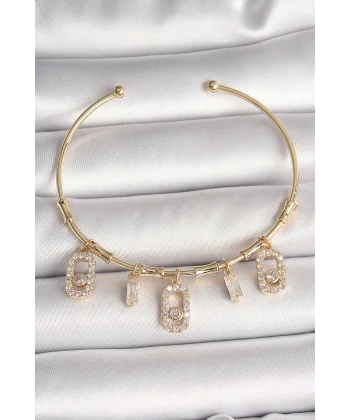 Pirinç Gold Renk Sallantı Zirkon Taşlı Messika Figür Charm Kadın Bileklik