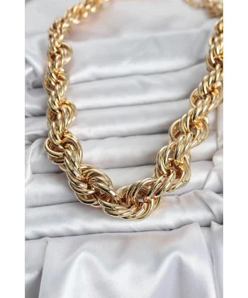 Pirinç Gold Renk Sarmal Halat Model Kadın Kolye