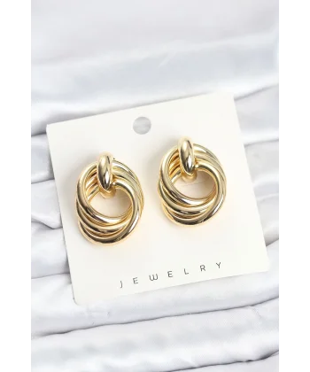 Pirinç Gold Renk Sarmal Halka Model Vintage Kadın Küpe