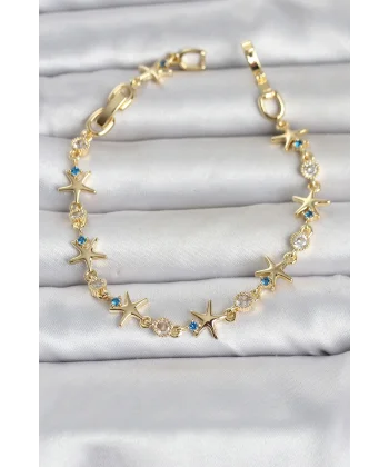 Pirinç Gold Renk Sıralı Deniz Yıldızı Model Kadın Bileklik
