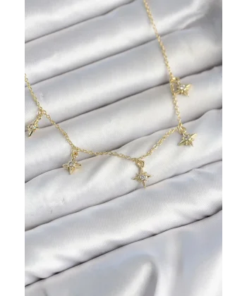 Pirinç Gold Renk Sıralı Minimal Kutup Yıldızı Model Kadın Kolye