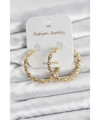 Pirinç Gold Renk Tırtıklı Halka Model Kadın Küpe