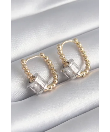 Pirinç Gold Renk Top Model Gümüş Renk Zirkon Taşlı Kadın Küpe