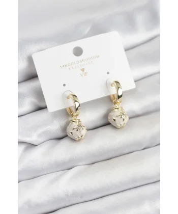 Pirinç Gold Renk Topçuk Model Mineli Halka Kadın Küpe