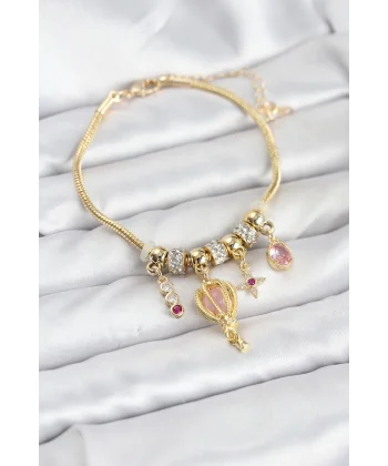 Pirinç Gold Renk Uçan Balon Charmlı Kadın Bileklik