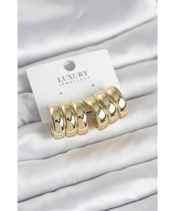 Pirinç Gold Renk Üçlü Görünüm Kadın Küpe