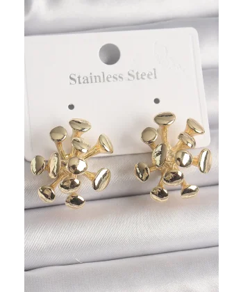 Pirinç Gold Renk Virüs Figür Model Kadın Küpe