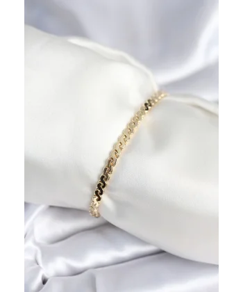 Pirinç Gold Renk Yassı Zincir Model Kadın Bileklik