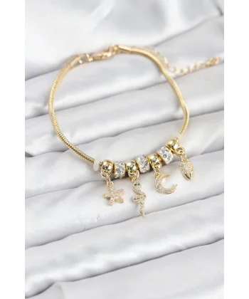 Pirinç Gold Renk Yılan Charmlı Kadın Bileklik