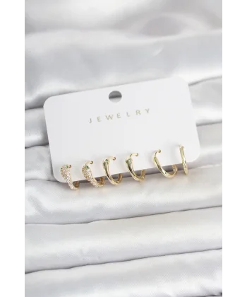 Pirinç Gold Renk Yılan Model Kadın Küpe Seti