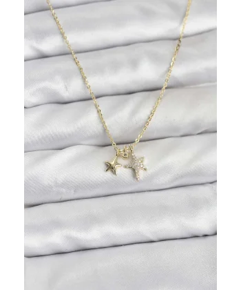 Pirinç Gold Renk Yıldız Minimal Kadın Kolye
