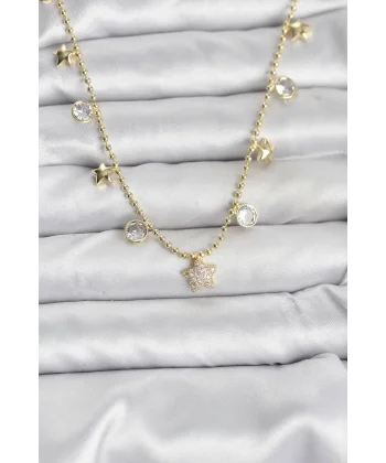 Pirinç Gold Renk Yıldız Model Kadın Kolye