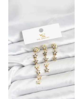 Pirinç Gold Renk Yıldız Model YSX Trio Küpe Seti