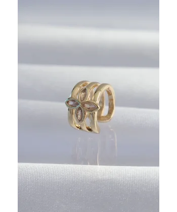 Pirinç Gold Renk Yonca Earcuff Küpe