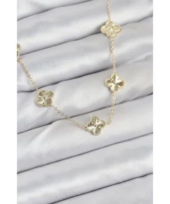Pirinç Gold Renk Yonca Kadın Kolye
