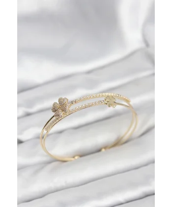 Pirinç Gold Renk Yonca Model Kadın Bileklik