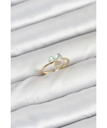 Pirinç Gold Renk Yonca Model Kadın Yüzük