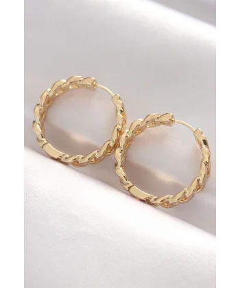 Pirinç Gold Renk Zincir Model Halka Küpe
